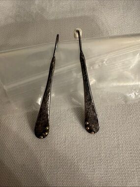 Handcrafted Hammered Drop Earrings - Dark Sterling Silver